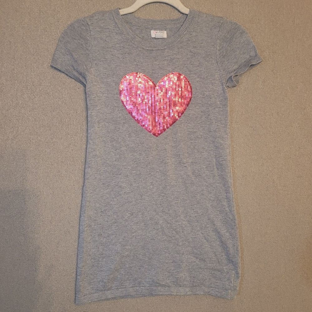 The Childrens Place Size Large Pink Sequins Gray Knit Sweat Dress